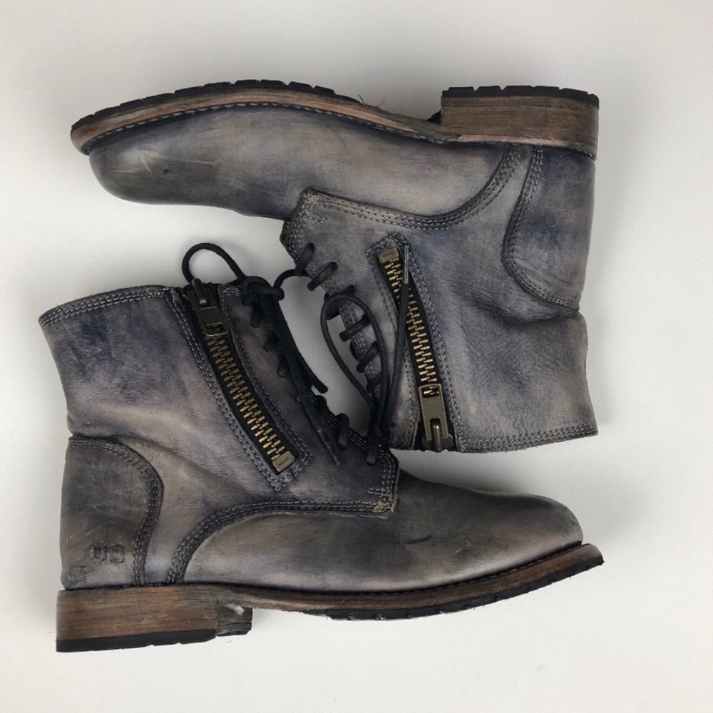 Bed Stu leather distressed grey combat boots